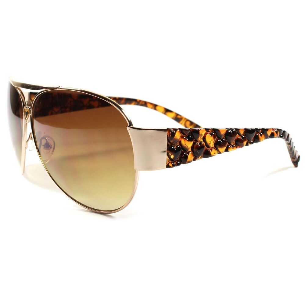 Designer Stylish Gold Tortoise Heart Shapes Temple Womens Classic Sunglasses - Picture 2 of 4